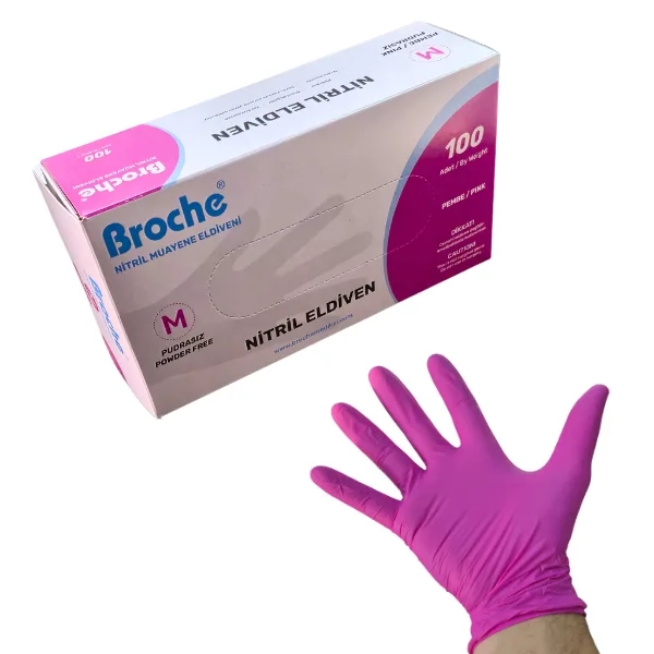 Broche Pembe Nitril Pudrasız Eldiven
