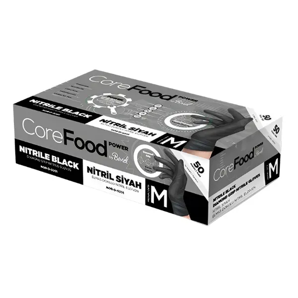 Corefood Elmas Yüzey Ekstra Kalın Siyah Nitril Eldiven 50’Lİ