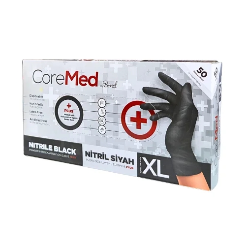 Coremed Ekstra Kalın Siyah Nitril Eldiven 50’li