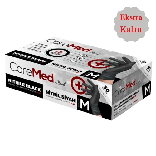Coremed Ekstra Kalın Siyah Nitril Eldiven 50’li