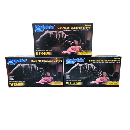 Dolphin Siyah Pudrasız Nitril Eldiven