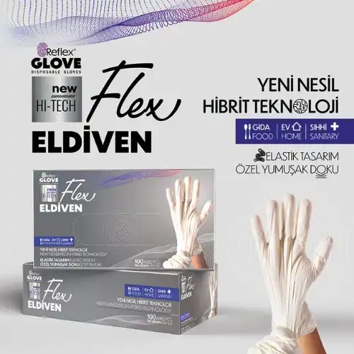Flex Tpe Hibrit Pudrasız Beyaz Eldiven