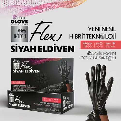 Flex Tpe Hibrit Pudrasız Siyah Eldiven