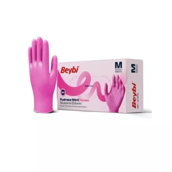 Beybi Pembe Nitril Eldiven -Muayene Eldiveni