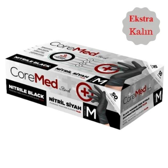 Coremed Ekstra Kalın Siyah Nitril Eldiven 50’li